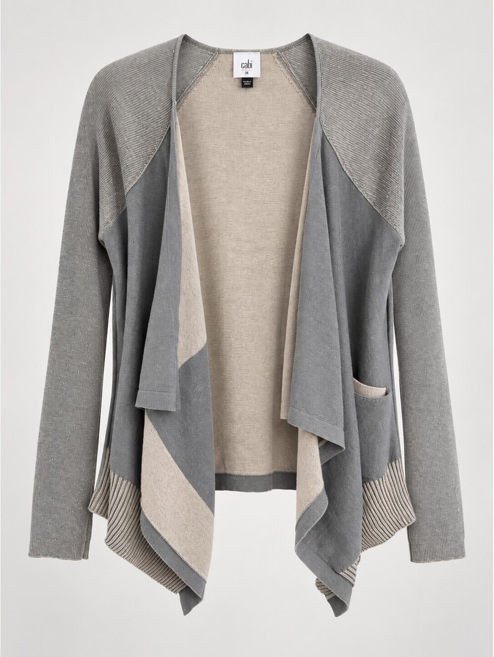 Cabi Women’s M Gray Colorblock Waterfall Open Front Cardigan Style 5132